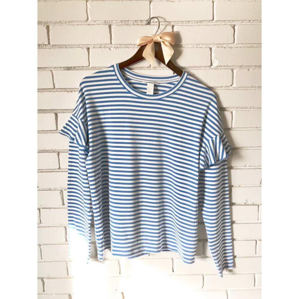 NWT H&M Striped Long Sleeve Ruffle Drop Shoulder